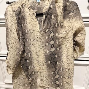 She + Sky Beige and Brown Patterned blouse top